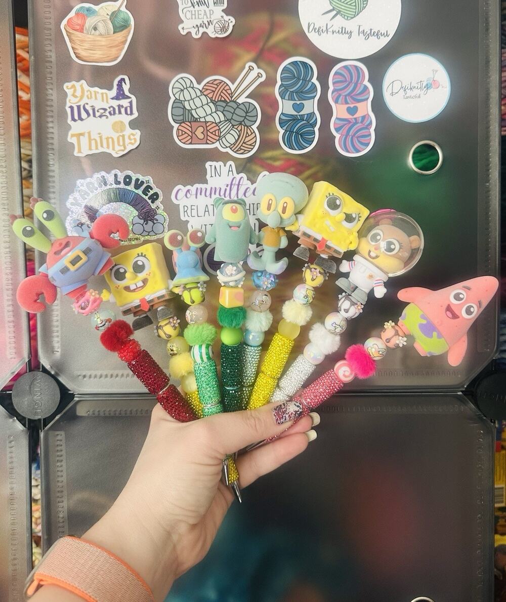 SpongeBob SquarePants Glitter Character Topper Ballpoint Pens Lot - 7 Characters